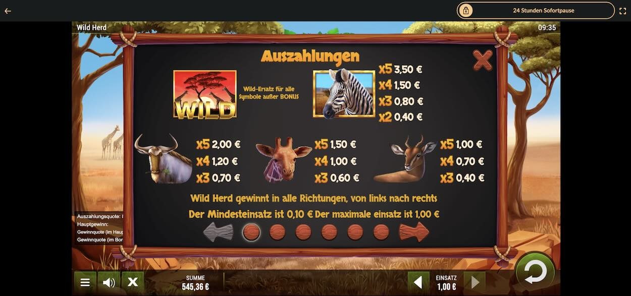 wild-herd-spielautomat-gewinntabelle